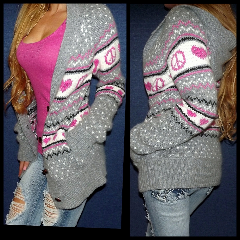 Victoria's Secret VS PINK Fair Isle Hoodie Cardigan Sweater